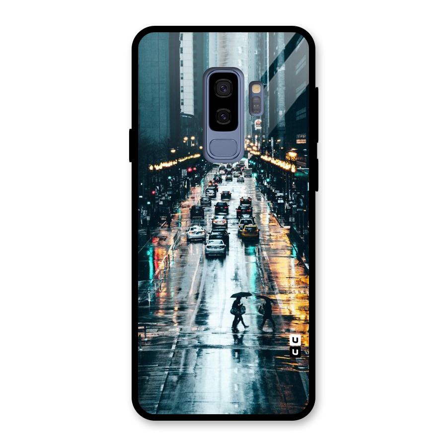 NY Streets Rainy Glass Back Case for Galaxy S9 Plus