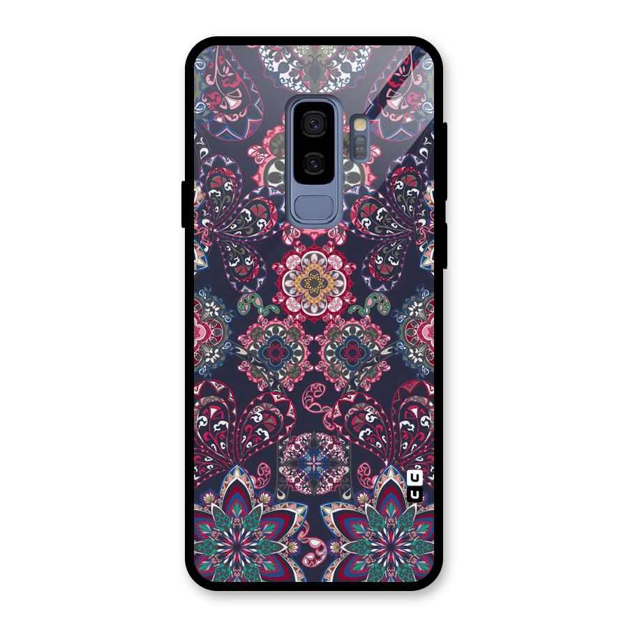 Navy Blue Bloom Pattern Glass Back Case for Galaxy S9 Plus
