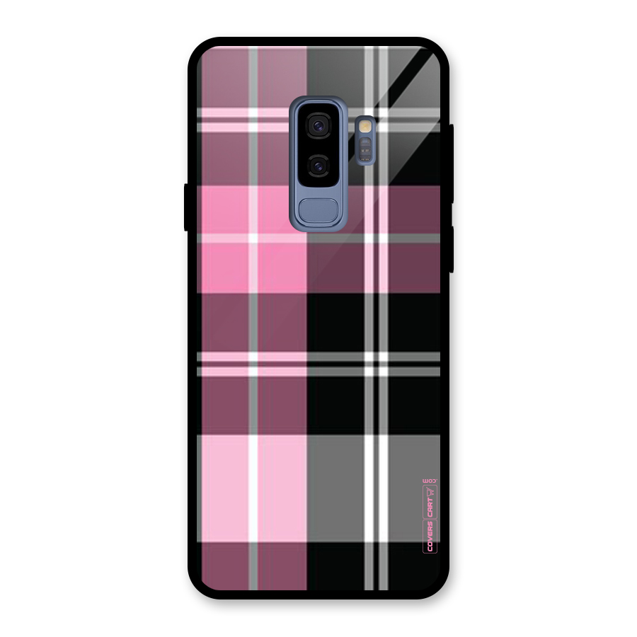 Pink Black Check Glass Back Case for Galaxy S9 Plus