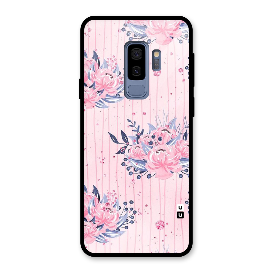 Pink Floral and Stripes Glass Back Case for Galaxy S9 Plus