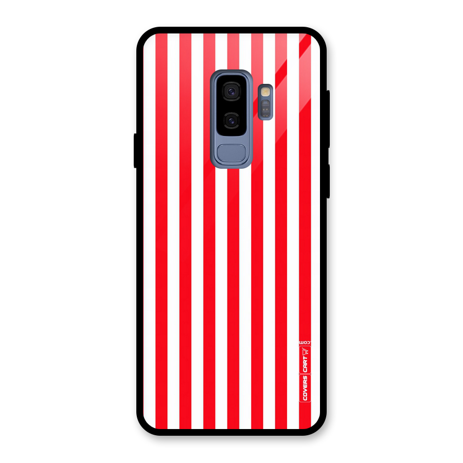 Red And White Straight Stripes Glass Back Case for Galaxy S9 Plus