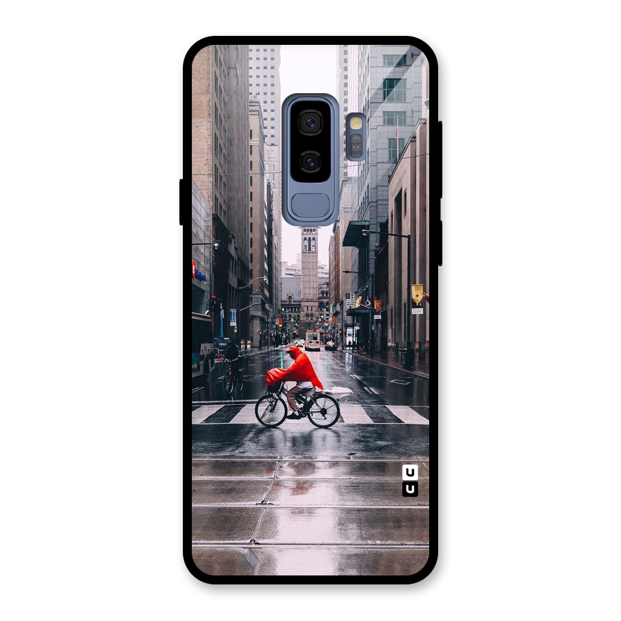 Red Bicycle Street Glass Back Case for Galaxy S9 Plus