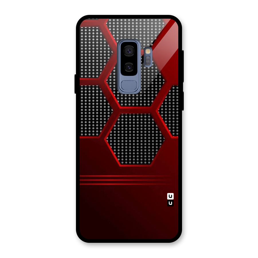 Red Black Hexagons Glass Back Case for Galaxy S9 Plus