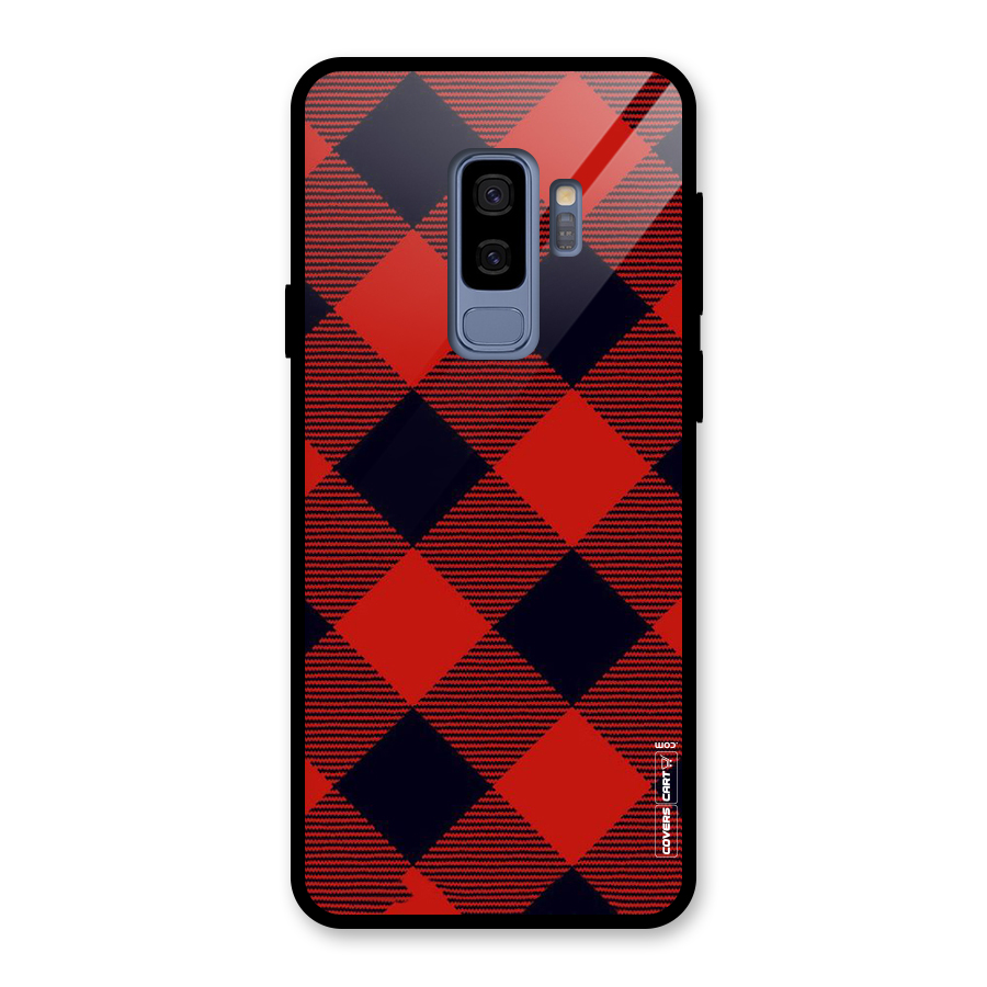 Red Diagonal Check Glass Back Case for Galaxy S9 Plus