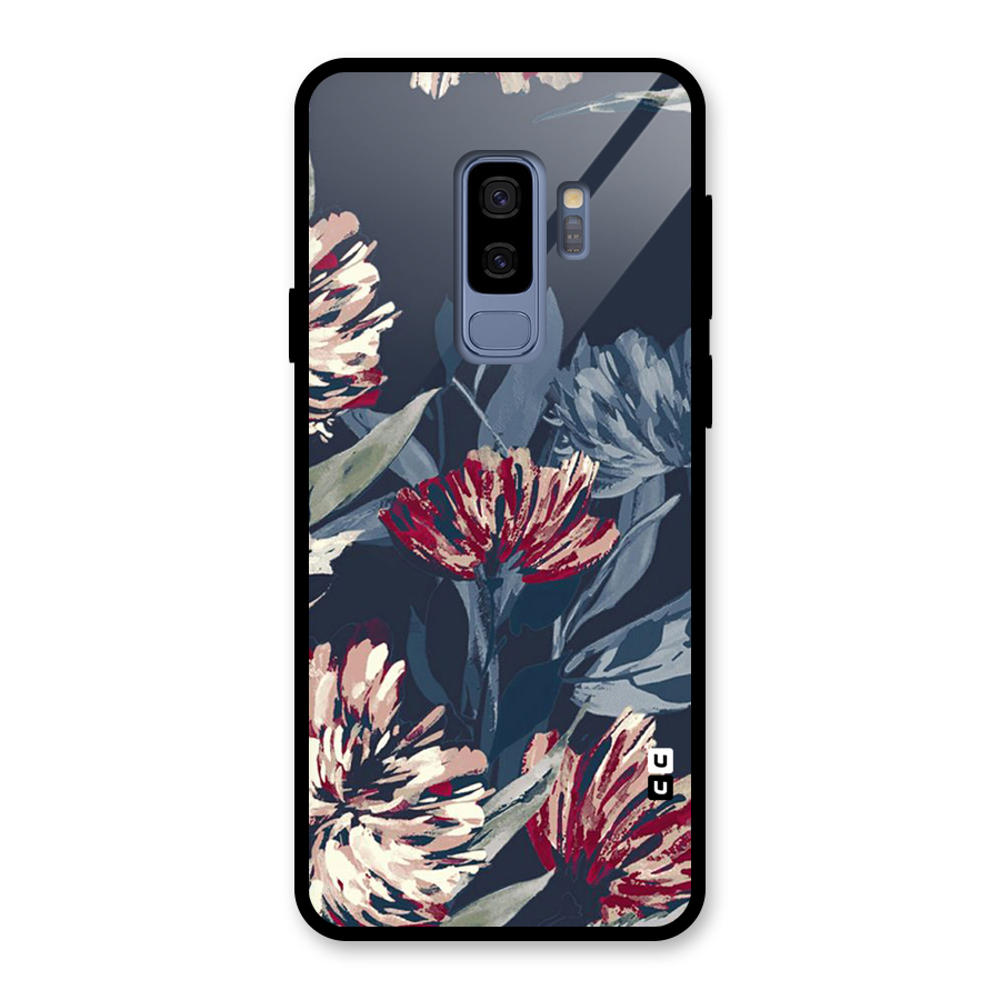 Red Rugged Floral Pattern Glass Back Case for Galaxy S9 Plus