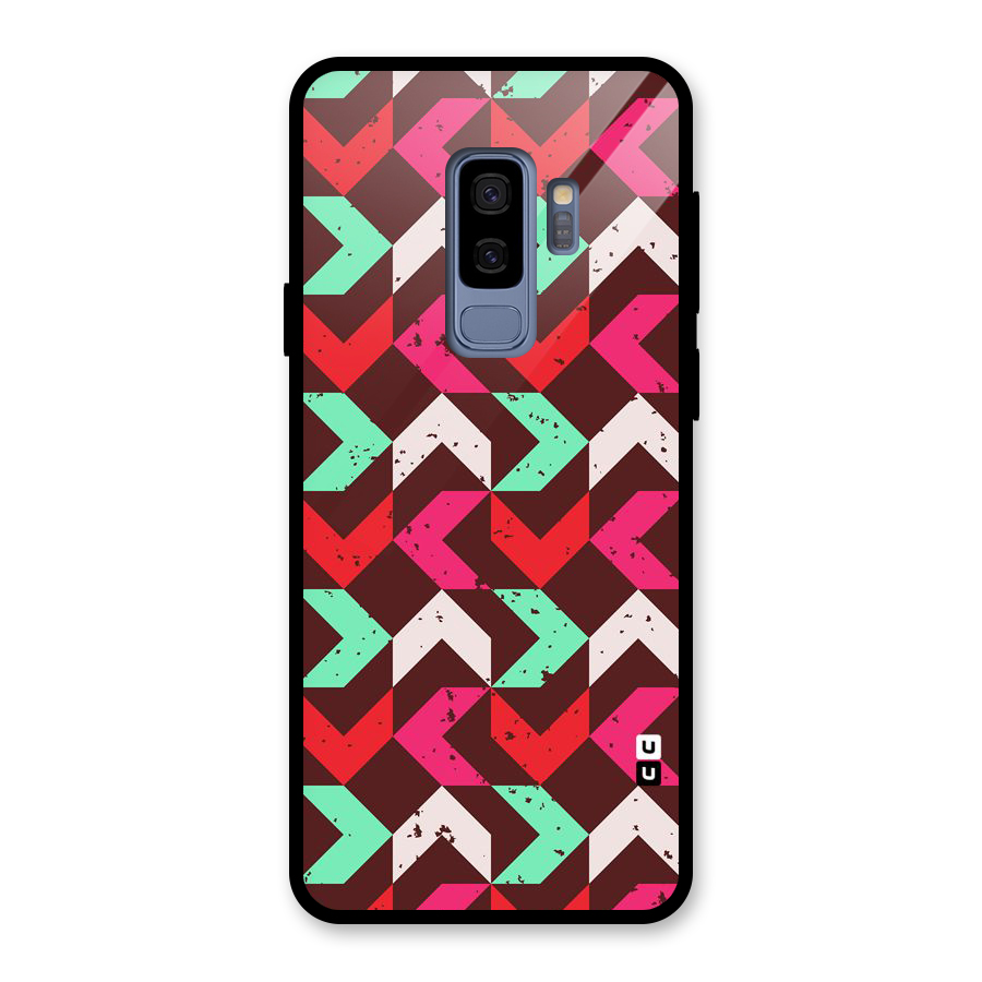 Retro Red Pink Pattern Glass Back Case for Galaxy S9 Plus