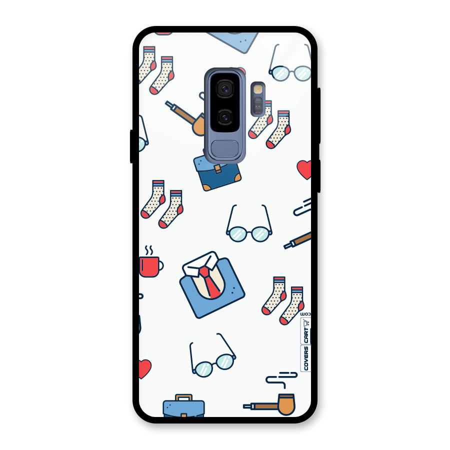 Shirt Spectacles Pattern Glass Back Case for Galaxy S9 Plus