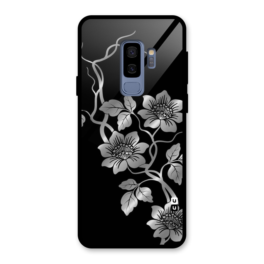 Silver Grey Flowers Glass Back Case for Galaxy S9 Plus