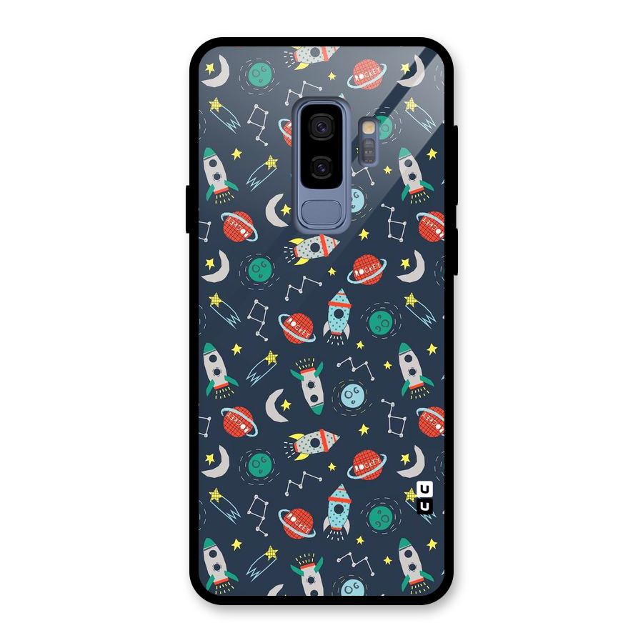 Space Rocket Pattern Glass Back Case for Galaxy S9 Plus