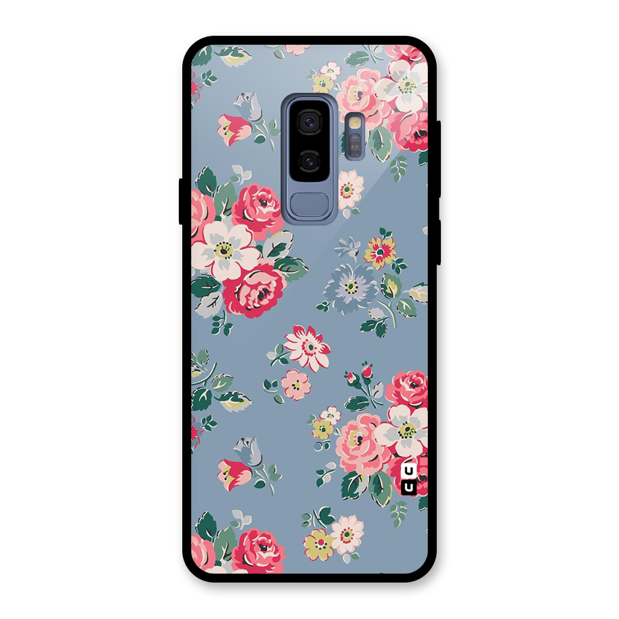 Vintage Flower Pattern Glass Back Case for Galaxy S9 Plus