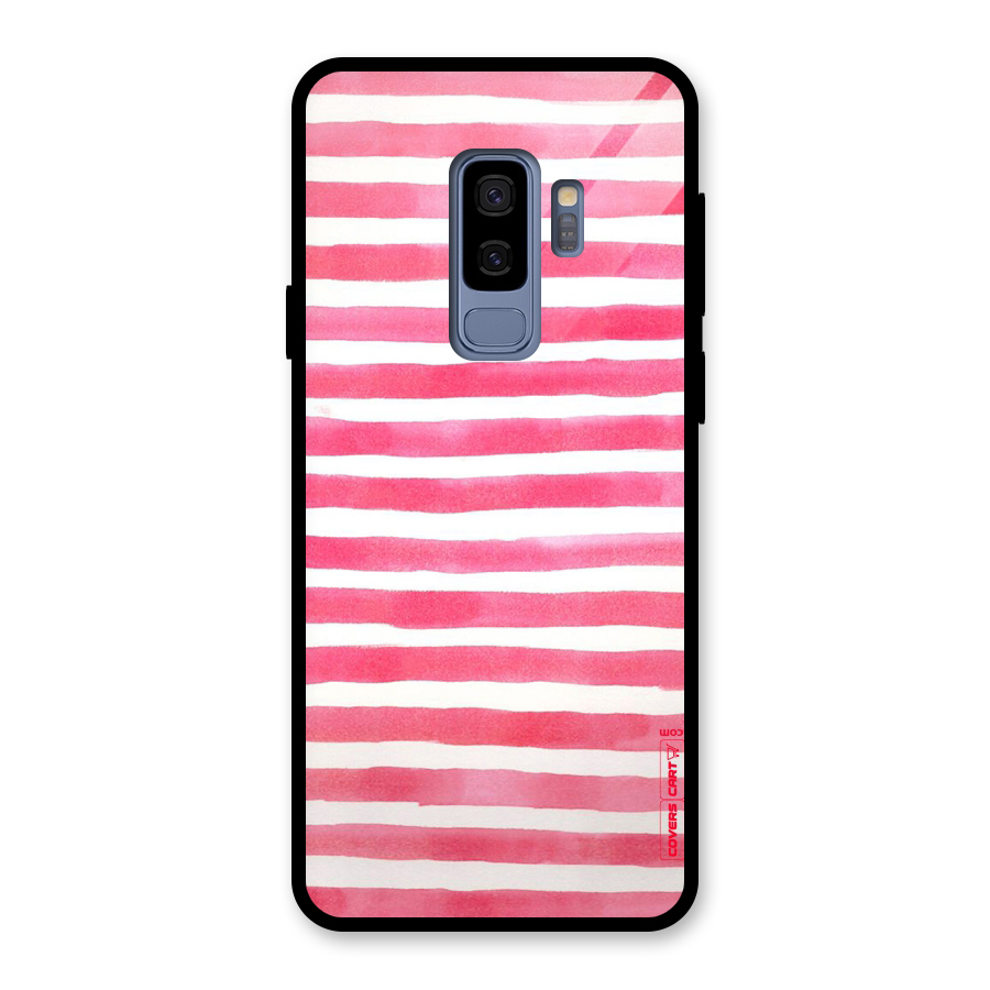 White And Pink Stripes Glass Back Case for Galaxy S9 Plus