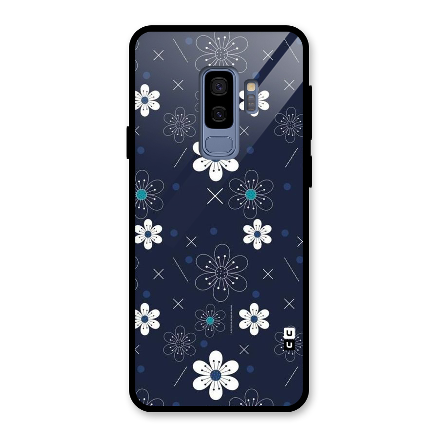 White Floral Shapes Glass Back Case for Galaxy S9 Plus