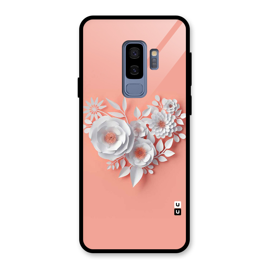 White Paper Flower Glass Back Case for Galaxy S9 Plus