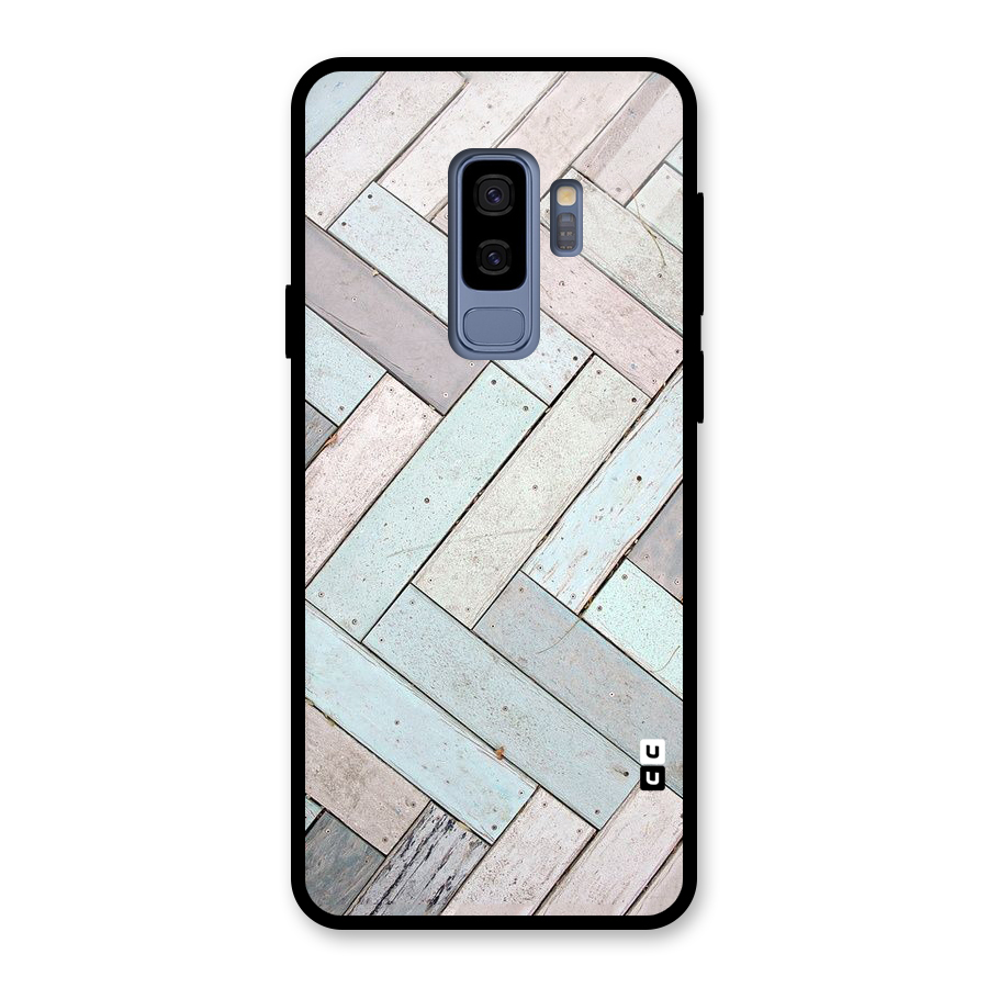 Wooden ZigZag Design Glass Back Case for Galaxy S9 Plus