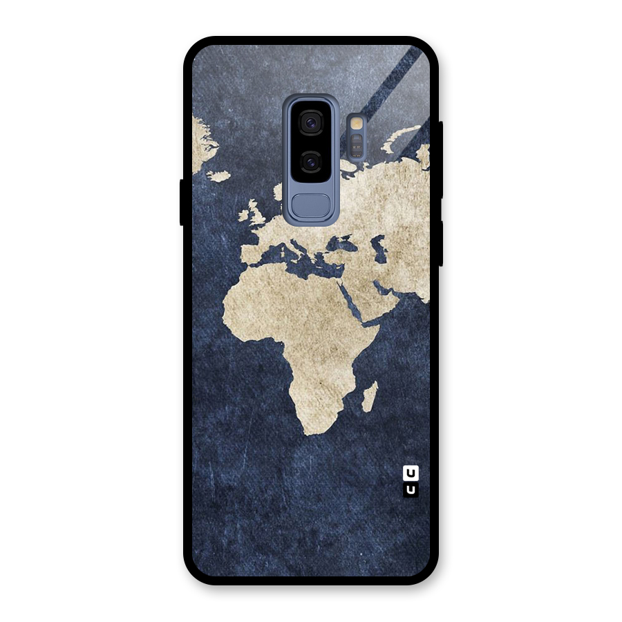 World Map Blue Gold Glass Back Case for Galaxy S9 Plus