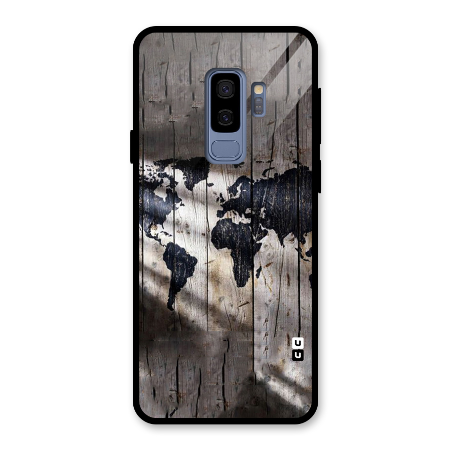 World Map Wood Design Glass Back Case for Galaxy S9 Plus