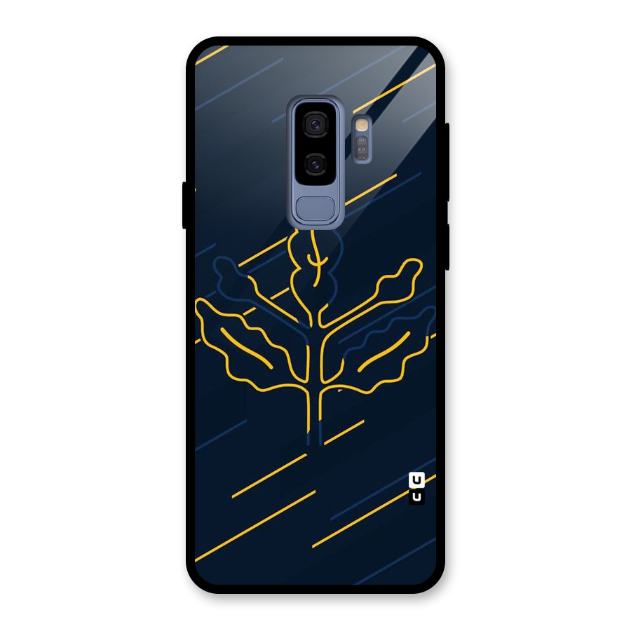 Yellow Leaf Line Glass Back Case for Galaxy S9 Plus