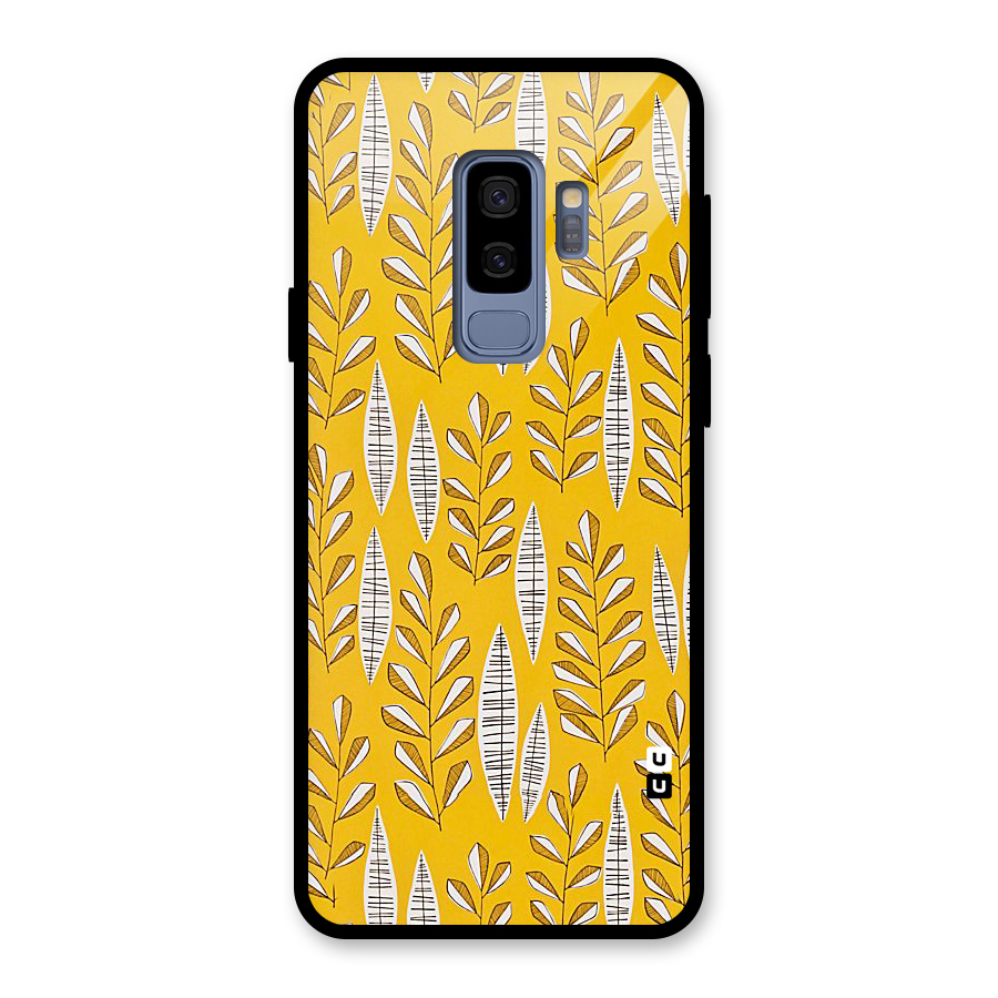 Yellow Leaf Pattern Glass Back Case for Galaxy S9 Plus