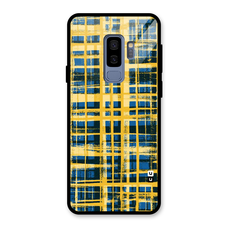 Yellow Rugged Check Design Glass Back Case for Galaxy S9 Plus