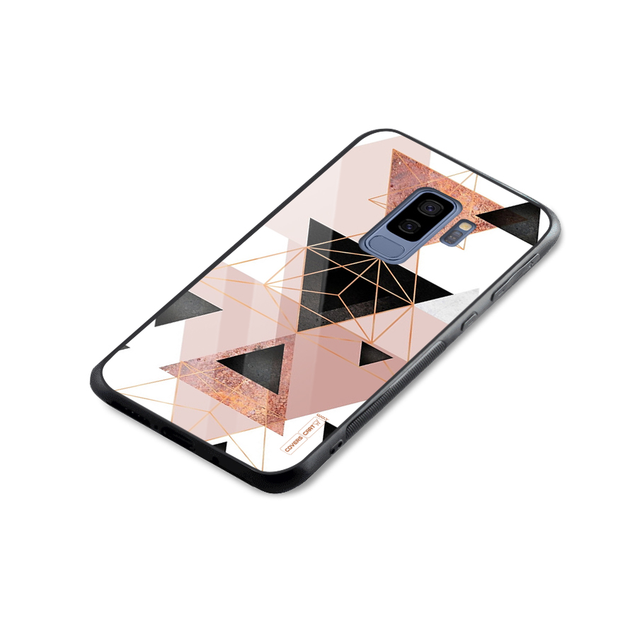 Abstract Rose Gold Triangles Glass Back Case for Galaxy S9 Plus