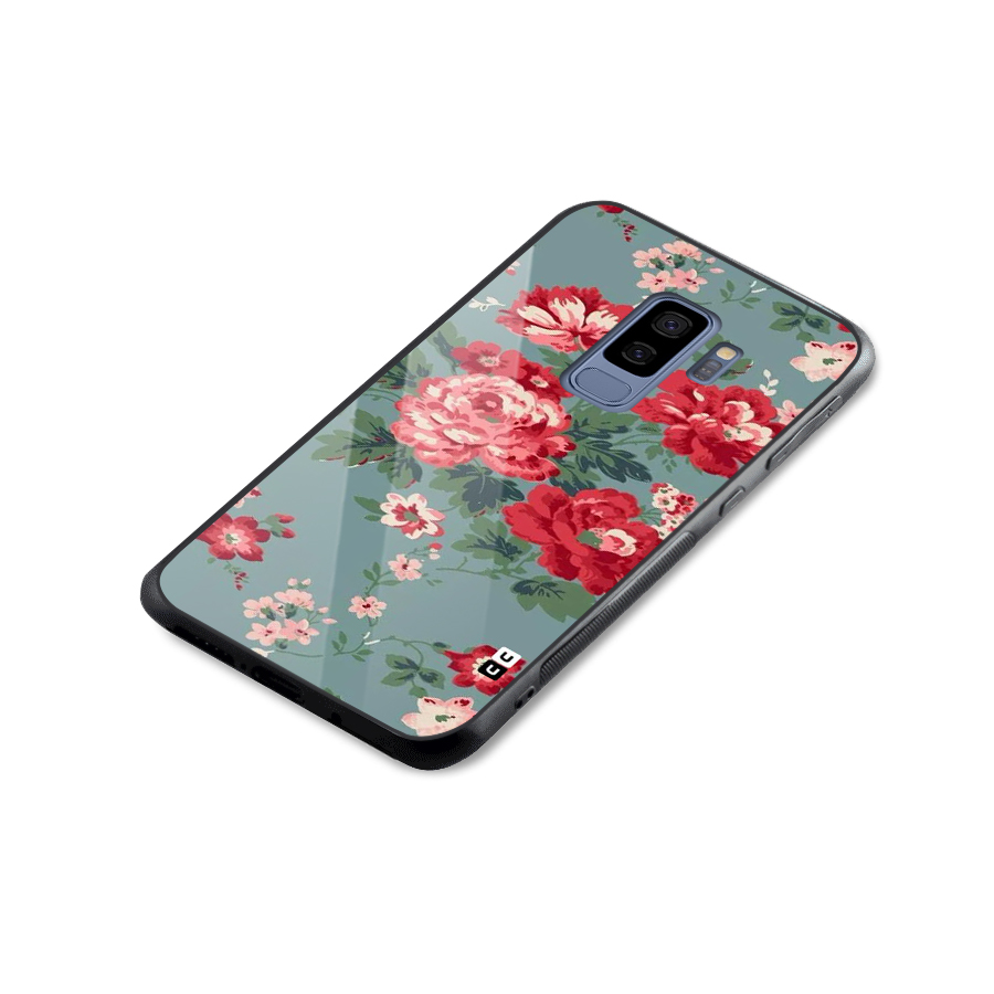 Aesthetic Floral Red Glass Back Case for Galaxy S9 Plus