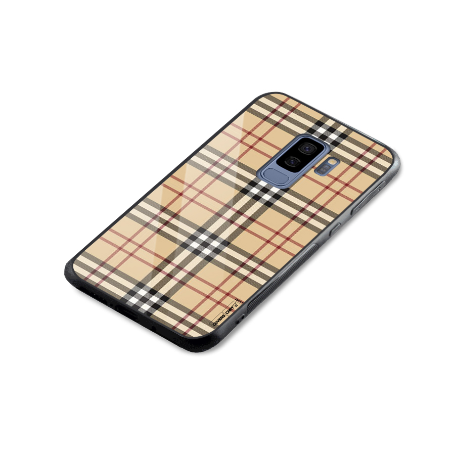 Beige Check Glass Back Case for Galaxy S9 Plus