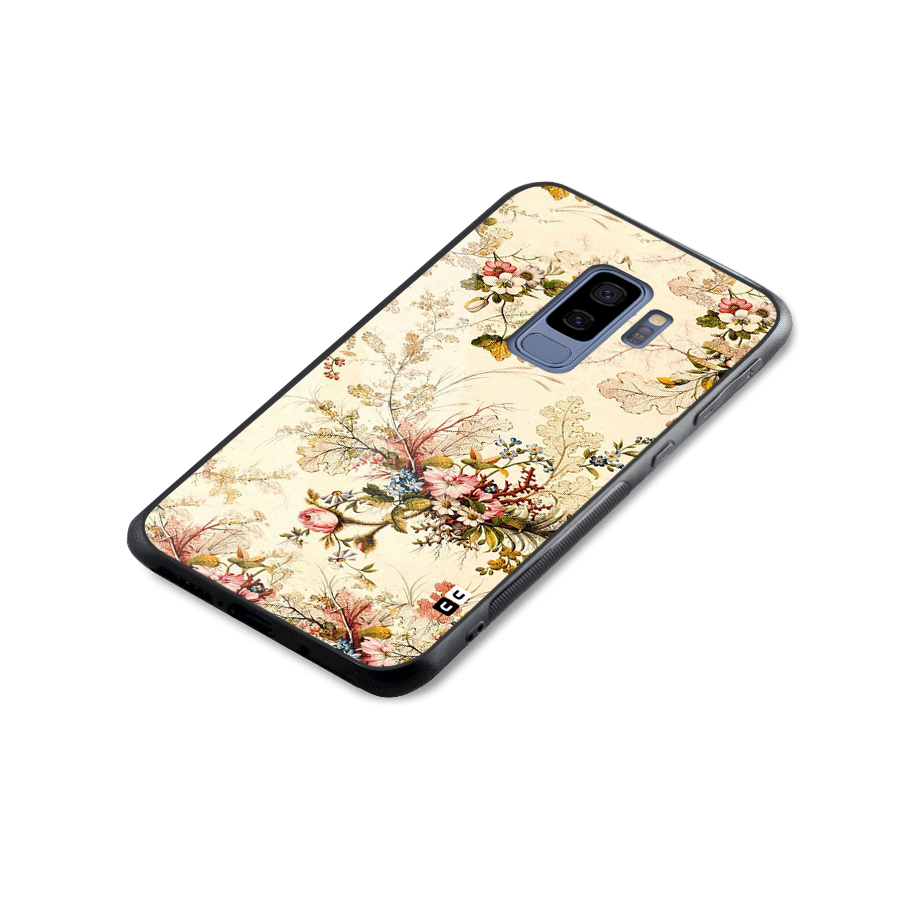 Beige Floral Glass Back Case for Galaxy S9 Plus