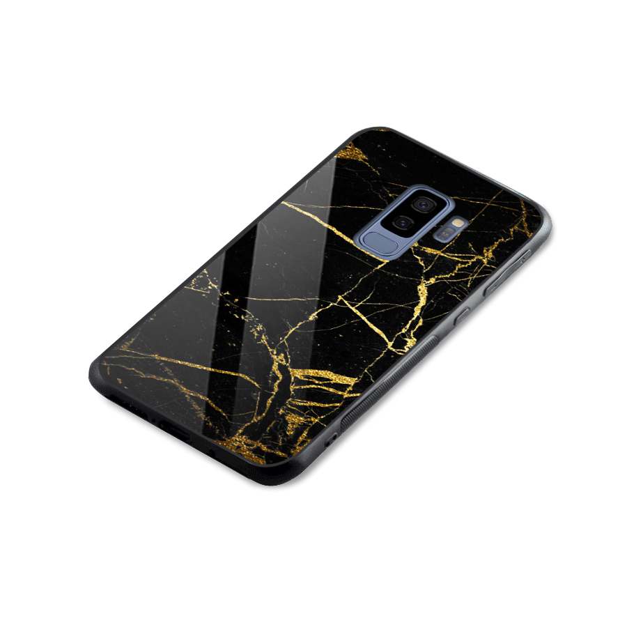 Black And Gold Design Glass Back Case for Galaxy S9 Plus