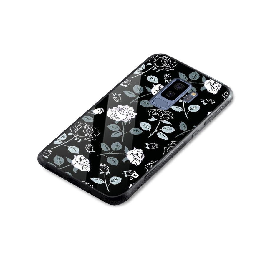 Black Artsy Bloom Glass Back Case for Galaxy S9 Plus