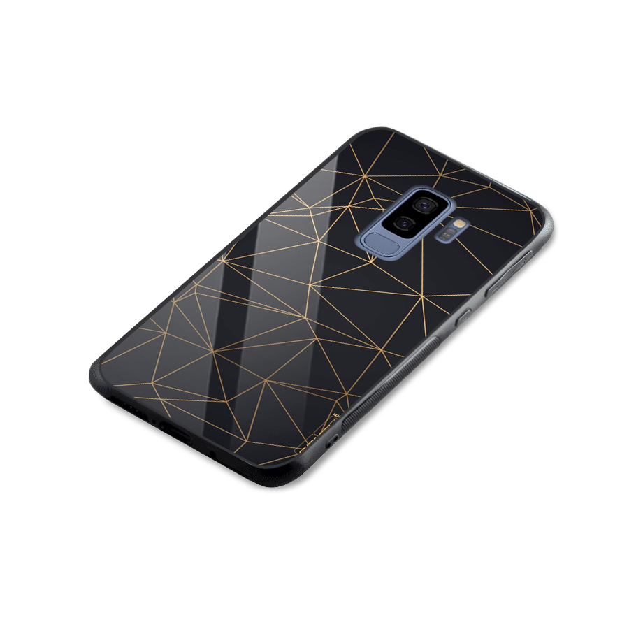 Black Golden Lines Glass Back Case for Galaxy S9 Plus