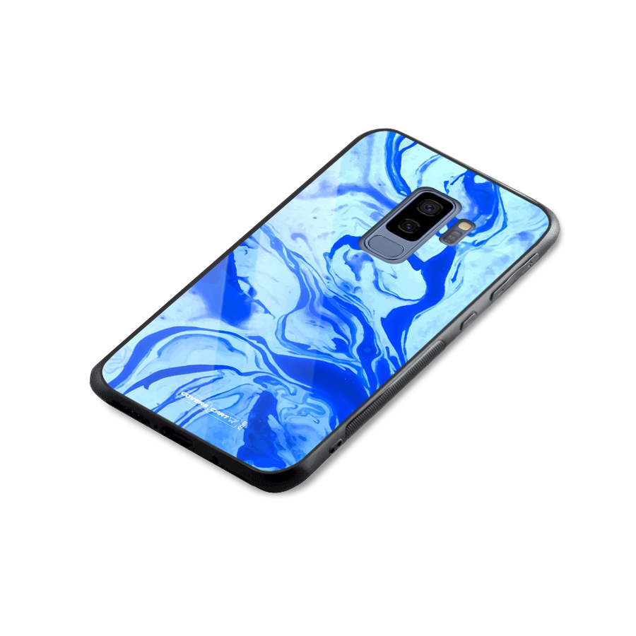 Blaze Blue Marble Texture Glass Back Case for Galaxy S9 Plus