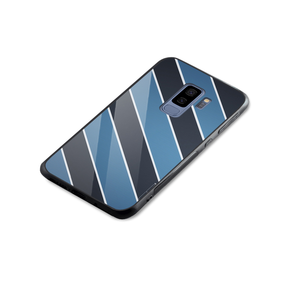 Blue Black Stripes Glass Back Case for Galaxy S9 Plus