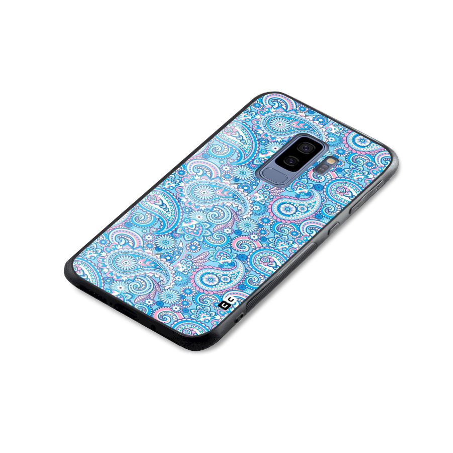 Blue Block Pattern Glass Back Case for Galaxy S9 Plus