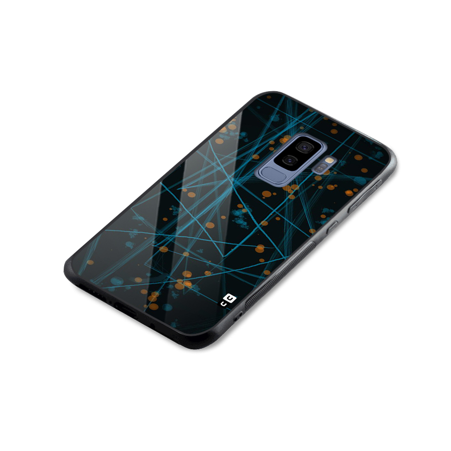 Blue Lines Gold Dots Glass Back Case for Galaxy S9 Plus