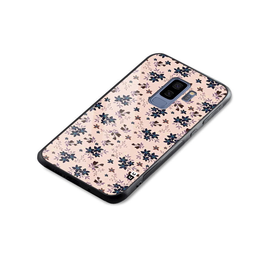 Blue Peach Floral Glass Back Case for Galaxy S9 Plus