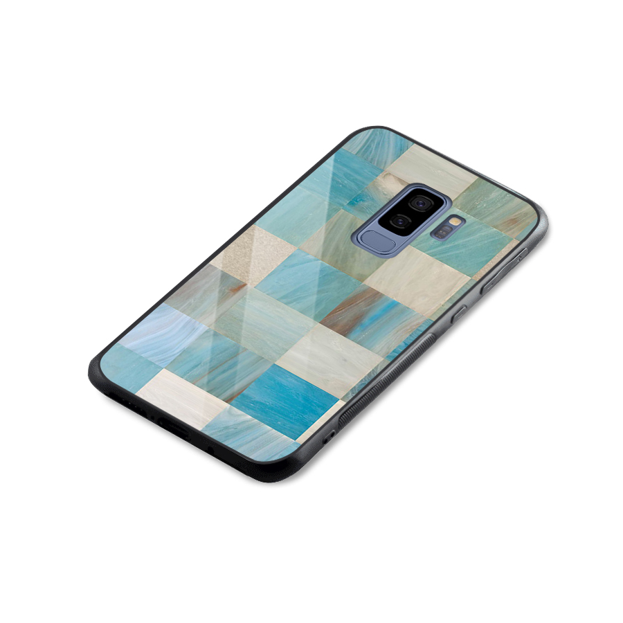 Blue Tiles Glass Back Case for Galaxy S9 Plus