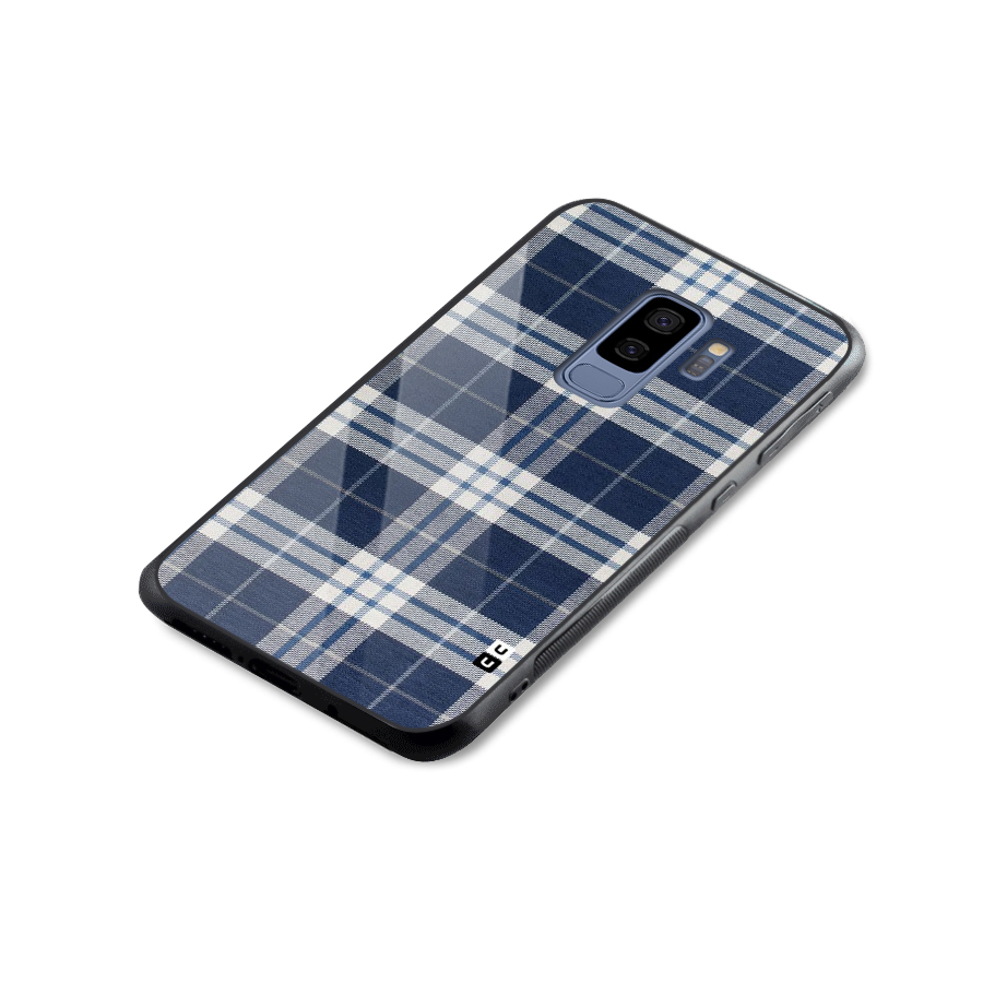 Blue White Check Glass Back Case for Galaxy S9 Plus