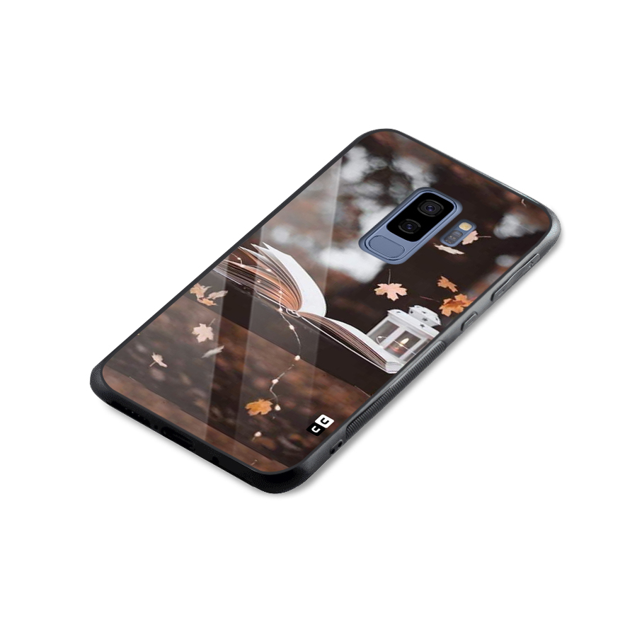 Book and Fall Leaves Glass Back Case for Galaxy S9 Plus