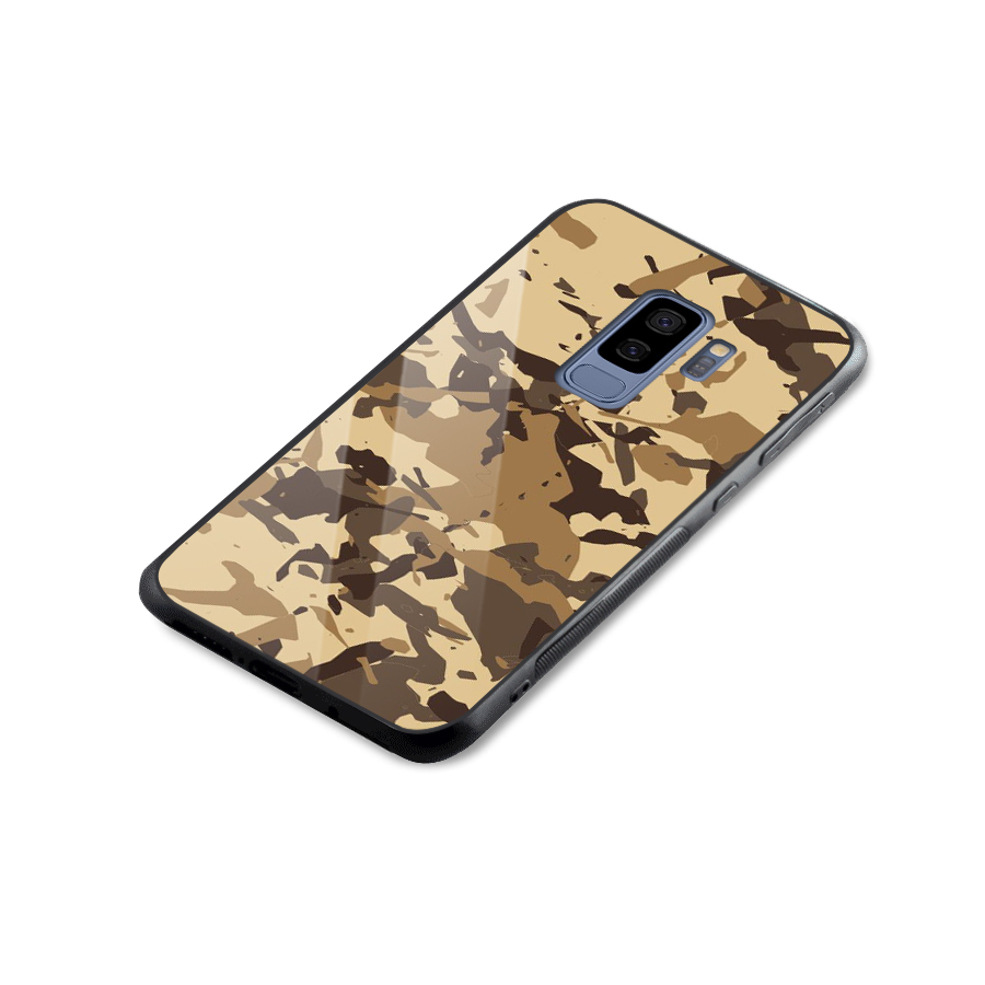 Brown Camouflage Army Glass Back Case for Galaxy S9 Plus
