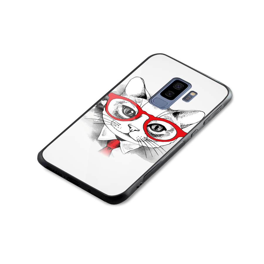 Business Cat Glass Back Case for Galaxy S9 Plus