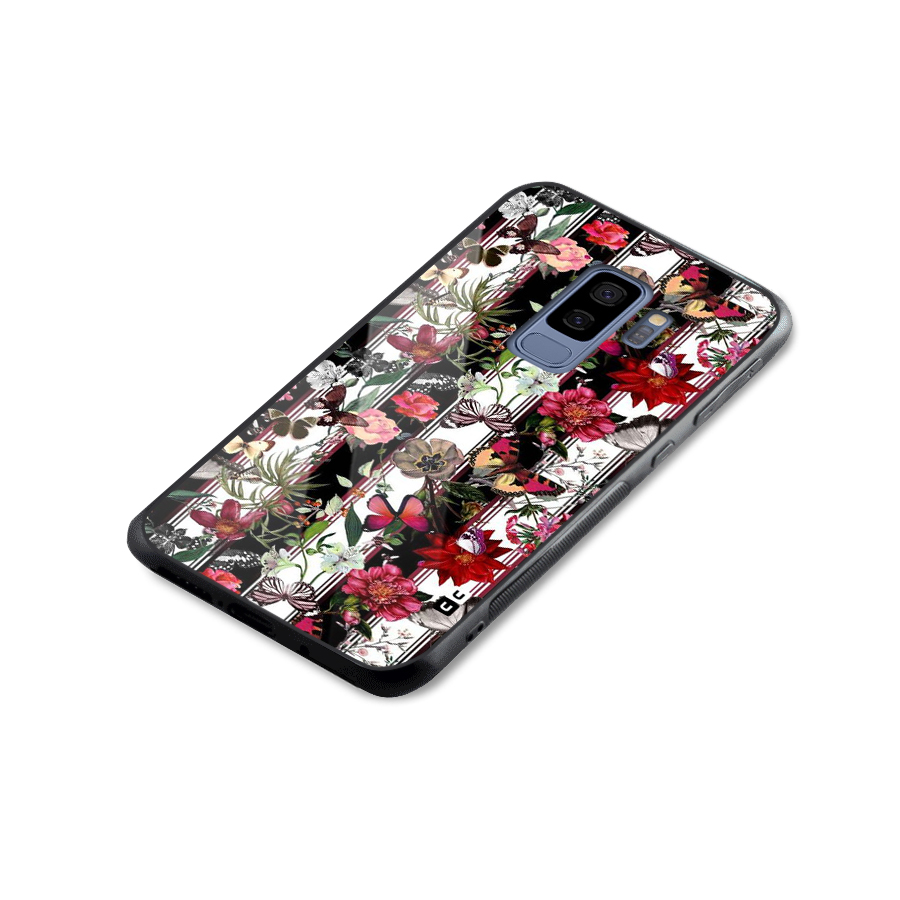 Butterfly Flowers Glass Back Case for Galaxy S9 Plus