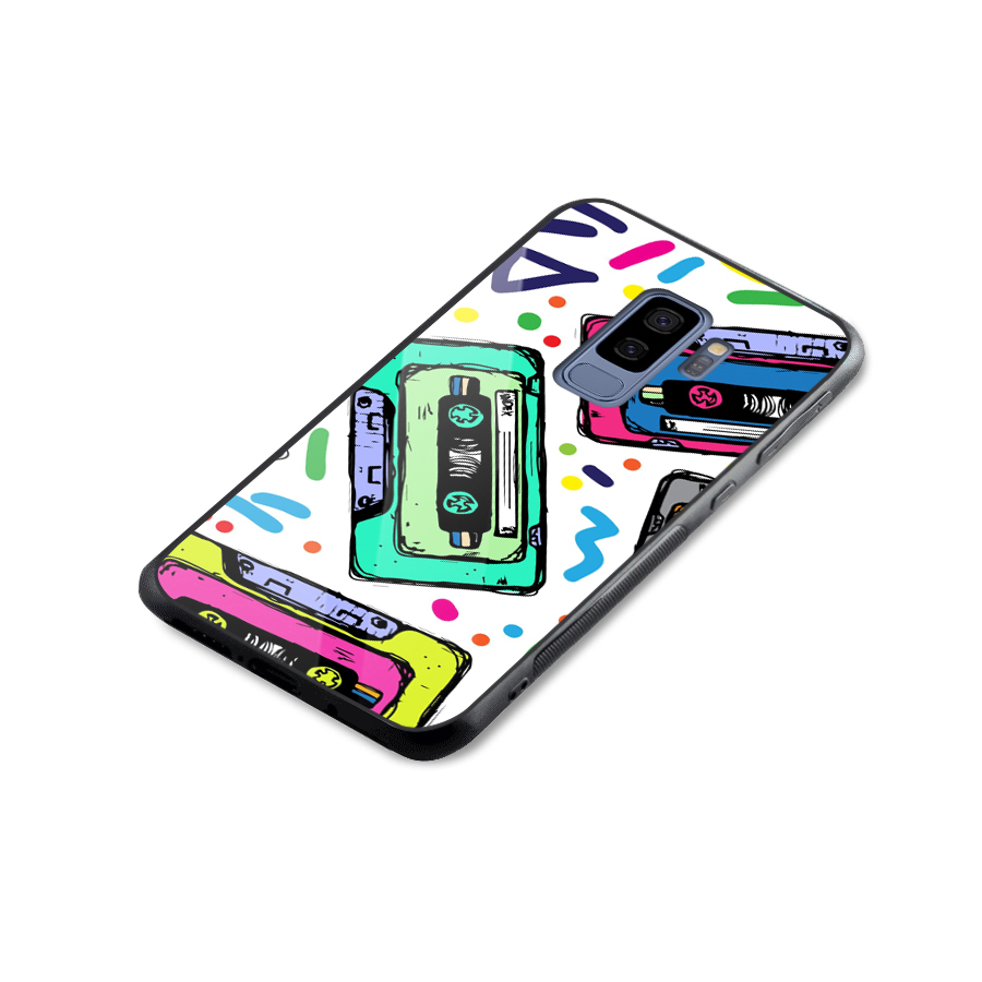 Cassette Pattern Glass Back Case for Galaxy S9 Plus
