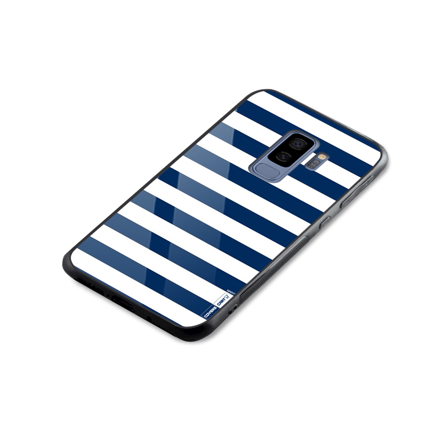 Classic Blue White Stripes Glass Back Case for Galaxy S9 Plus