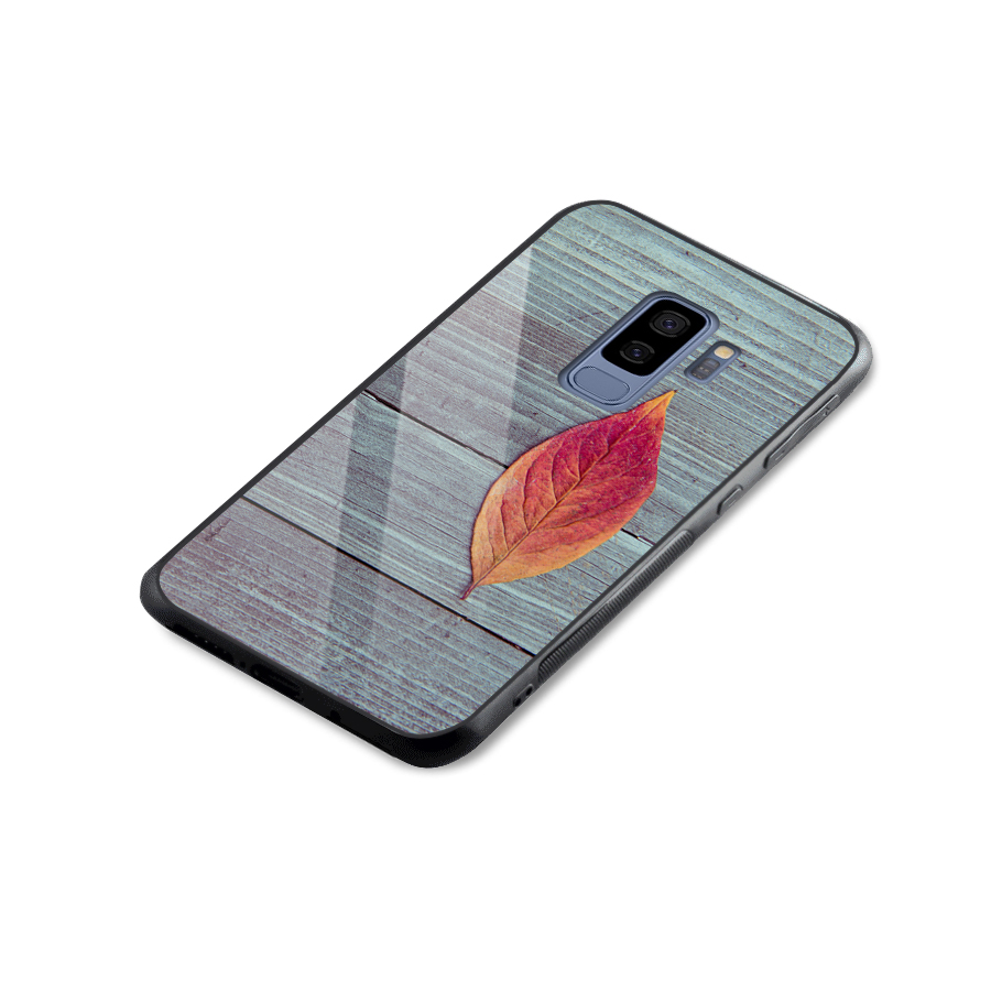 Classic Wood Leaf Glass Back Case for Galaxy S9 Plus