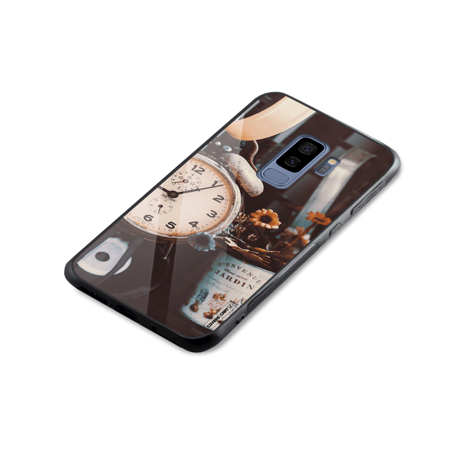 Clock And Flowers Glass Back Case for Galaxy S9 Plus