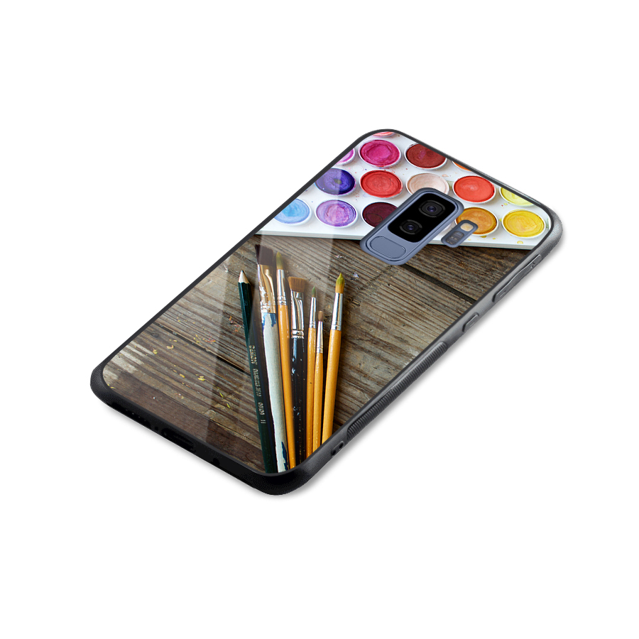 Color Palette and Brush Glass Back Case for Galaxy S9 Plus