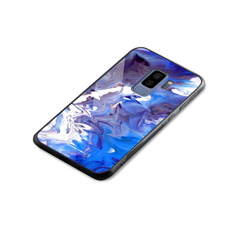 Cool Blue Marble Texture Glass Back Case for Galaxy S9 Plus
