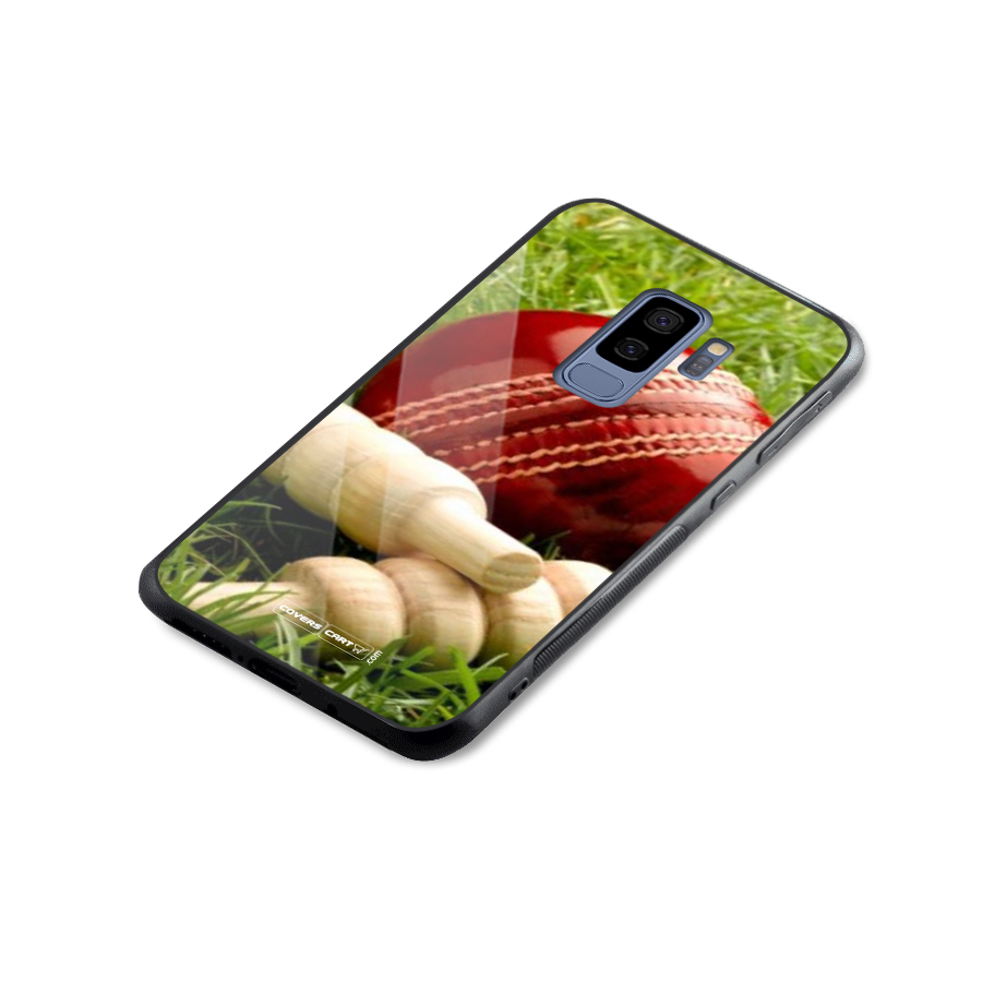 Cricket Ball and Stumps Glass Back Case for Galaxy S9 Plus