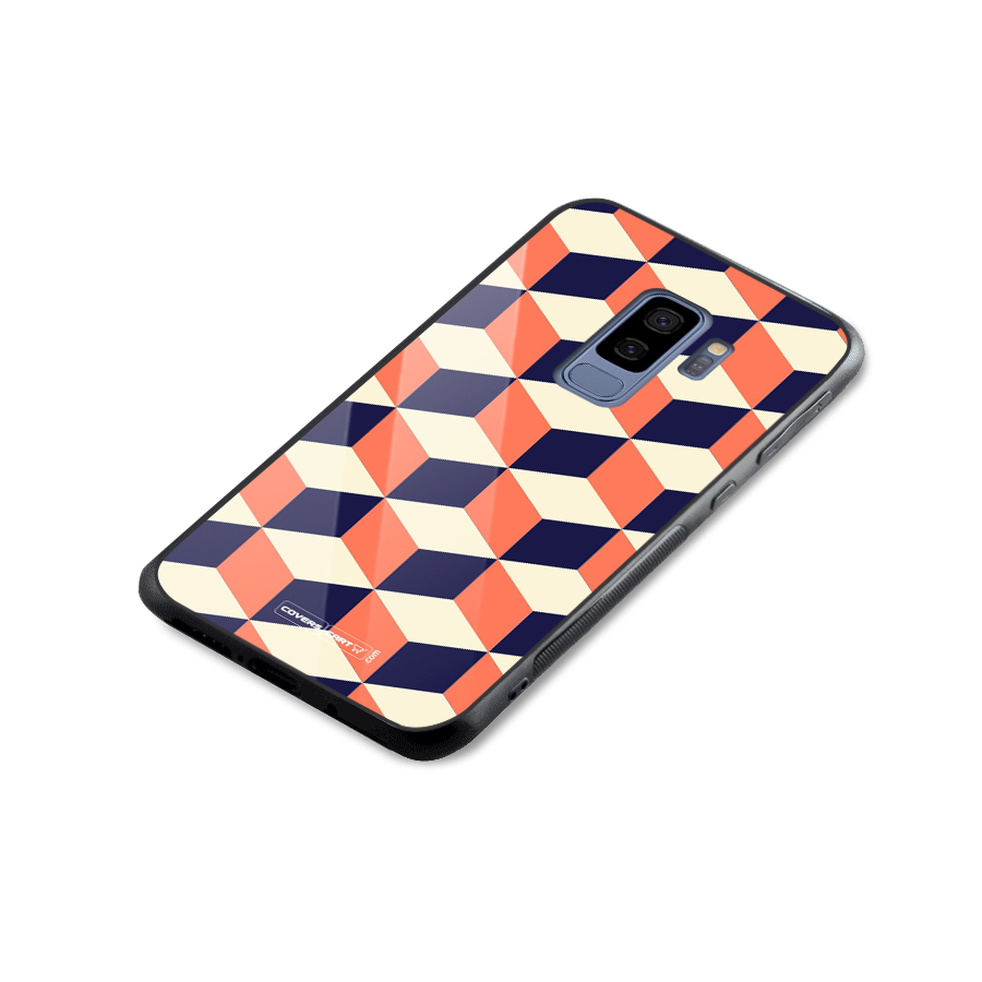 Cube Pattern Glass Back Case for Galaxy S9 Plus