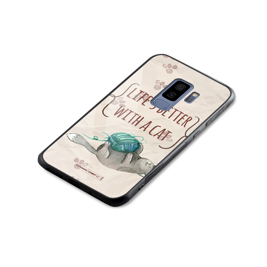Cute Cat Glass Back Case for Galaxy S9 Plus